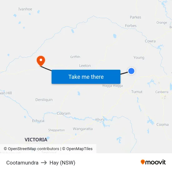 Cootamundra to Hay (NSW) map