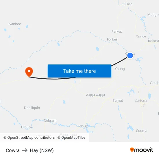 Cowra to Hay (NSW) map