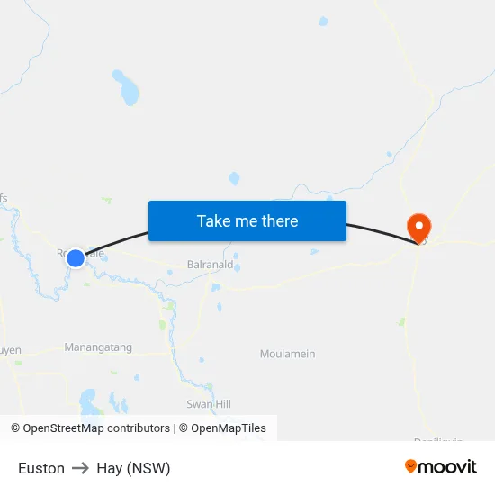 Euston to Hay (NSW) map