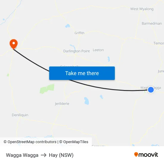 Wagga Wagga to Hay (NSW) map