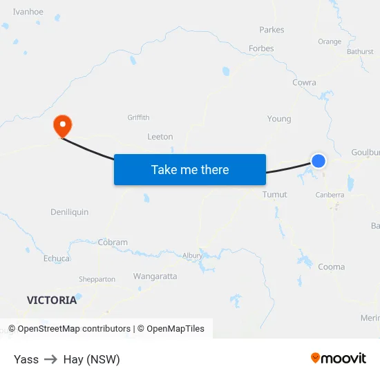Yass to Hay (NSW) map