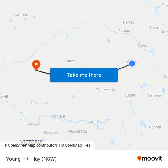 Young to Hay (NSW) map