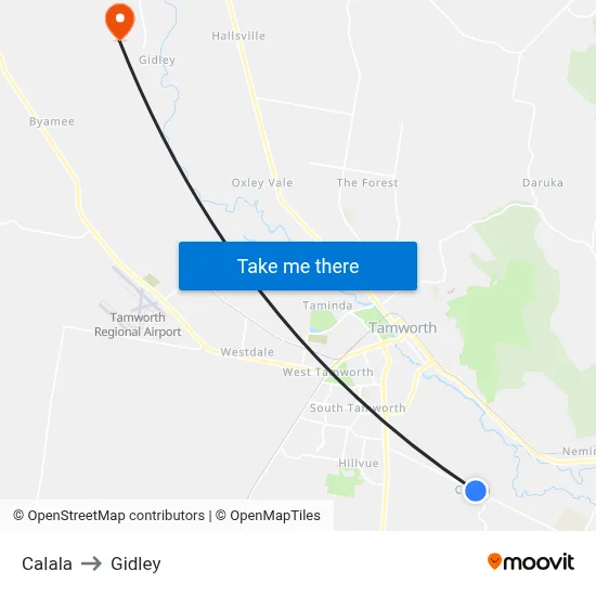 Calala to Gidley map