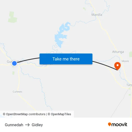 Gunnedah to Gidley map