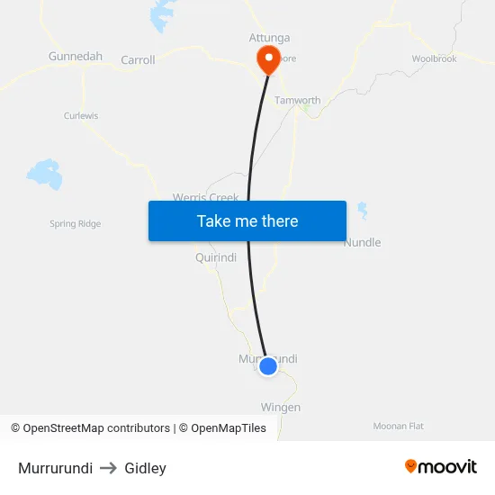 Murrurundi to Gidley map