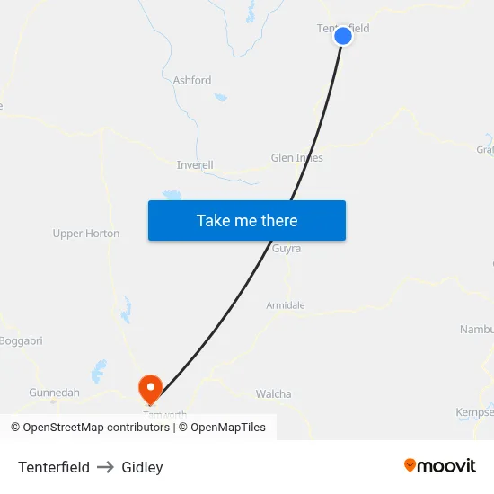 Tenterfield to Gidley map