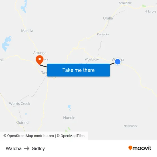 Walcha to Gidley map