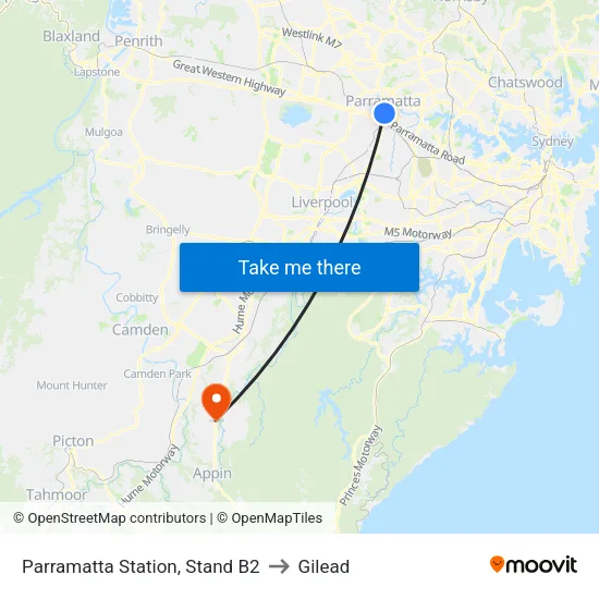 Parramatta Station, Stand B2 to Gilead map