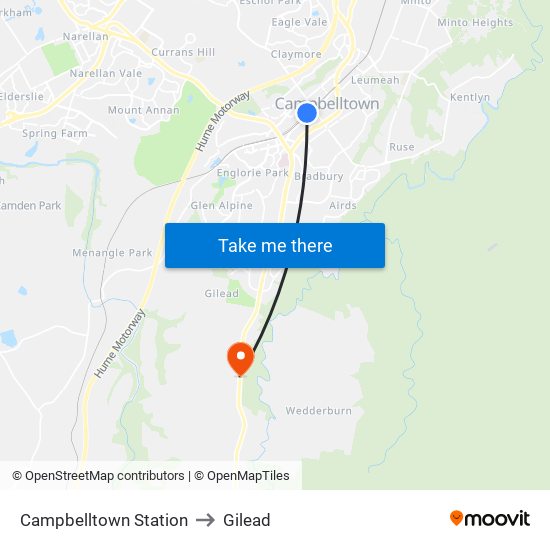 Campbelltown Station to Gilead map