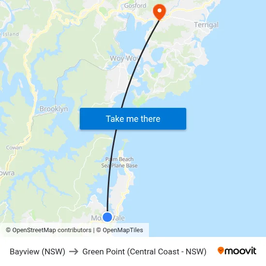 Bayview (NSW) to Green Point (Central Coast - NSW) map