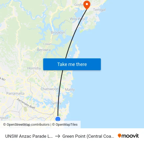 UNSW Anzac Parade Light Rail to Green Point (Central Coast - NSW) map