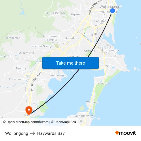 Wollongong to Haywards Bay map
