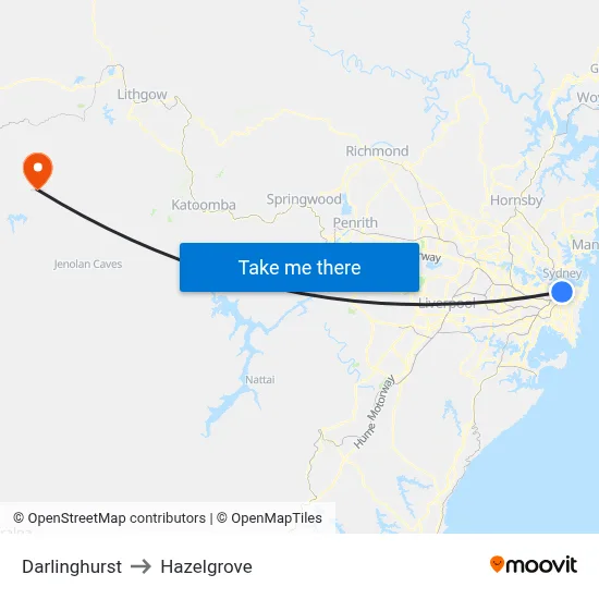 Darlinghurst to Hazelgrove map