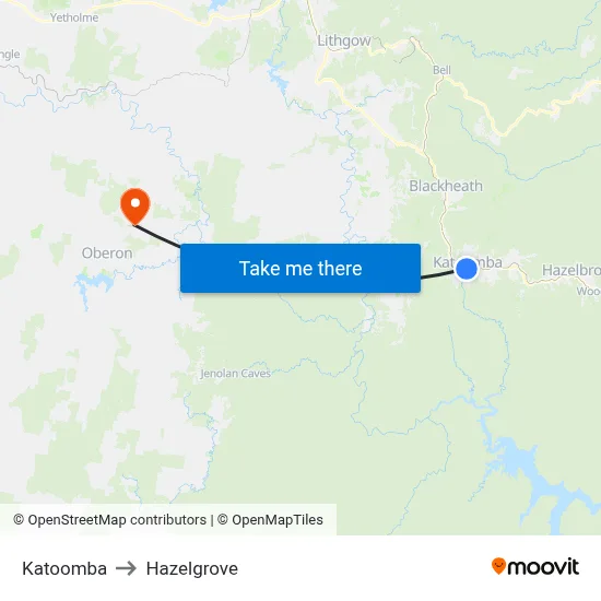 Katoomba to Hazelgrove map