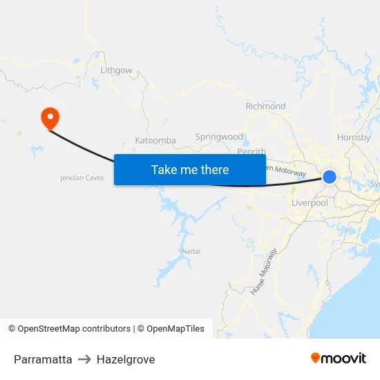 Parramatta to Hazelgrove map