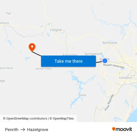 Penrith to Hazelgrove map