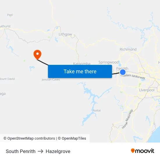 South Penrith to Hazelgrove map