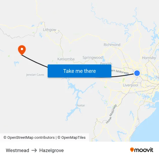 Westmead to Hazelgrove map