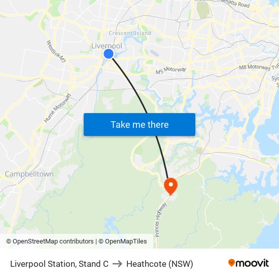 Liverpool Station, Stand C to Heathcote (NSW) map