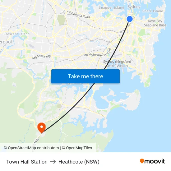 Town Hall Station to Heathcote (NSW) map