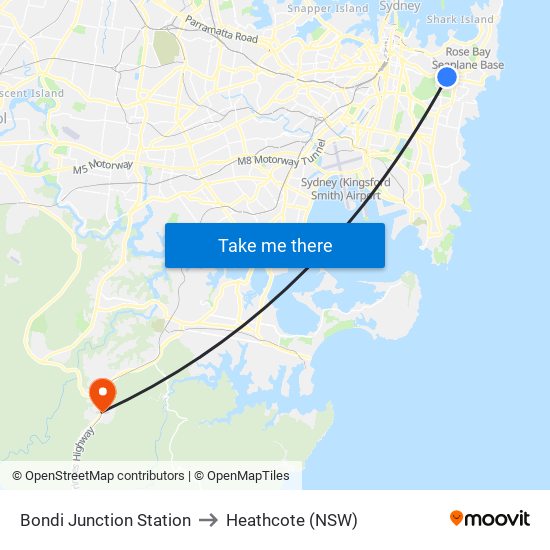 Bondi Junction Station to Heathcote (NSW) map