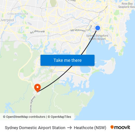 Sydney Domestic Airport Station to Heathcote (NSW) map