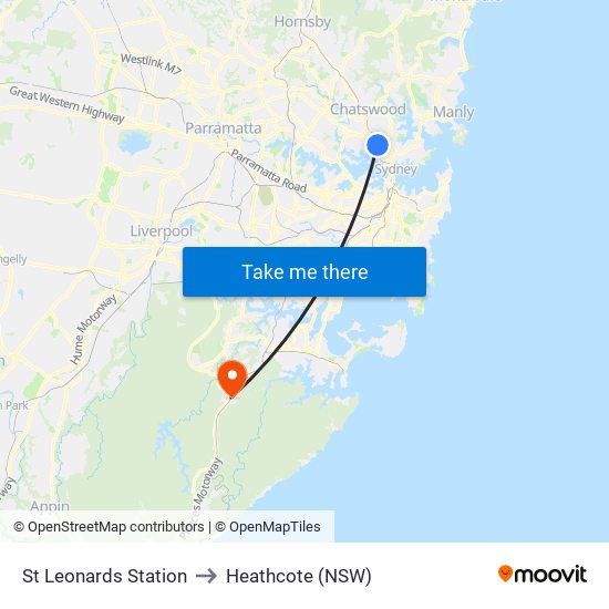 St Leonards Station to Heathcote (NSW) map