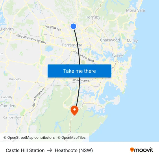 Castle Hill Station to Heathcote (NSW) map