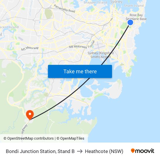 Bondi Junction Station, Stand B to Heathcote (NSW) map