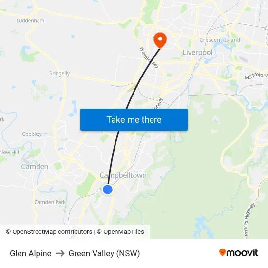 Glen Alpine to Green Valley (NSW) map
