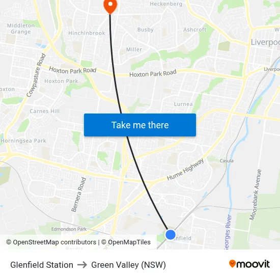 Glenfield Station to Green Valley (NSW) map
