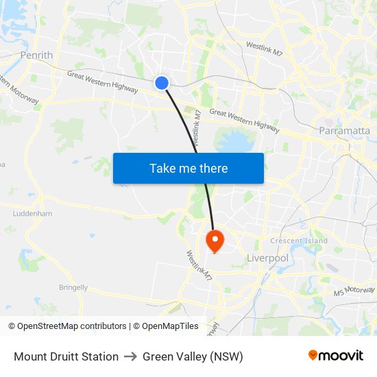 Mount Druitt Station to Green Valley (NSW) map