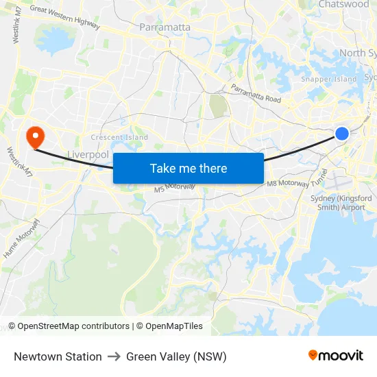 Newtown Station to Green Valley (NSW) map