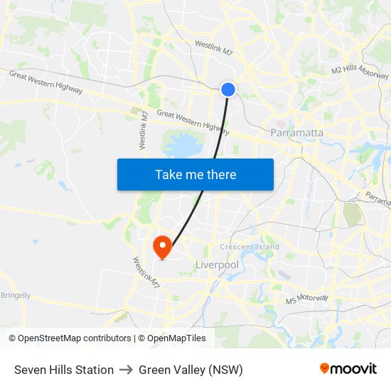 Seven Hills Station to Green Valley (NSW) map