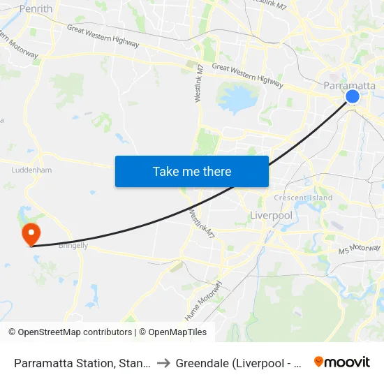Parramatta Station, Stand A4 to Greendale (Liverpool - NSW) map