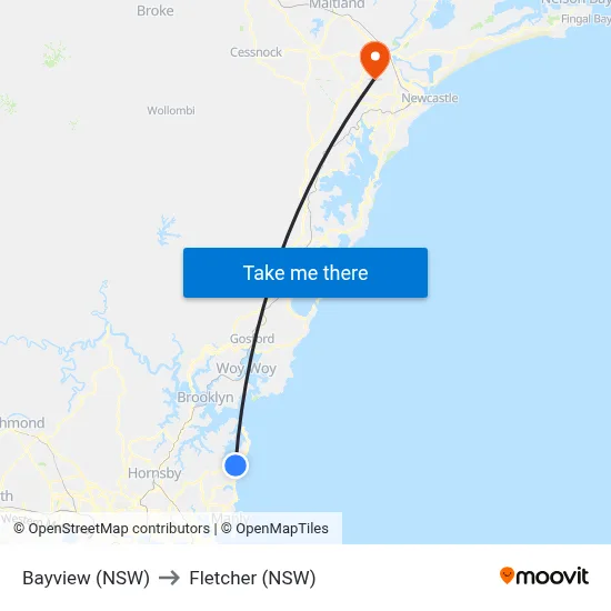 Bayview (NSW) to Fletcher (NSW) map