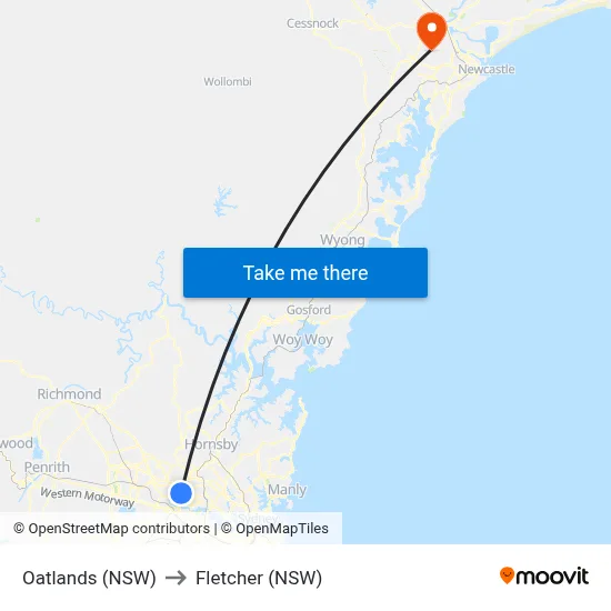 Oatlands (NSW) to Fletcher (NSW) map