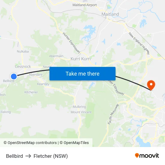 Bellbird to Fletcher (NSW) map