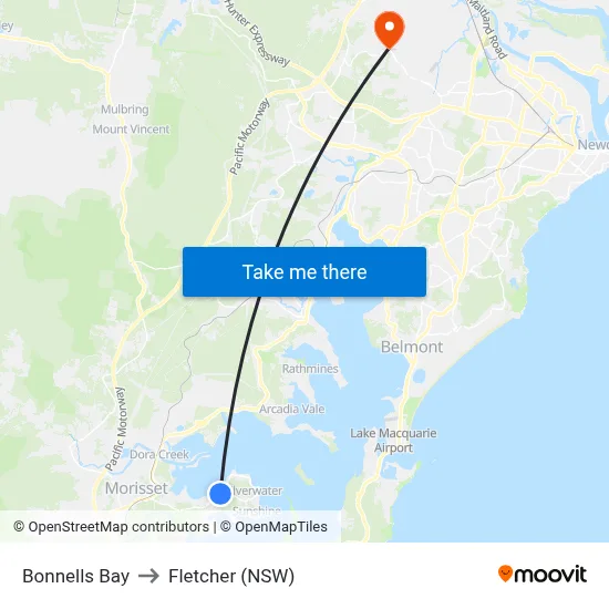 Bonnells Bay to Fletcher (NSW) map