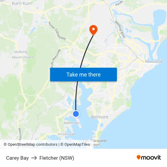 Carey Bay to Fletcher (NSW) map