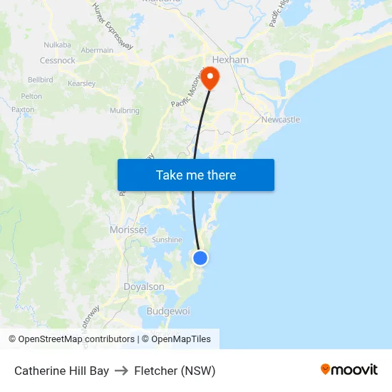Catherine Hill Bay to Fletcher (NSW) map