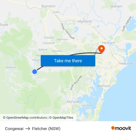 Congewai to Fletcher (NSW) map