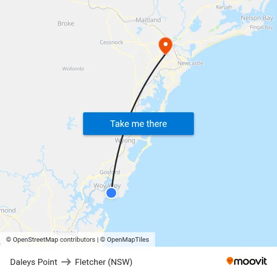 Daleys Point to Fletcher (NSW) map