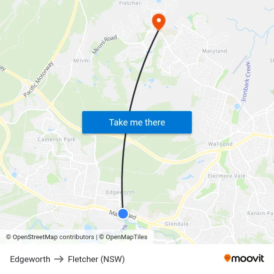 Edgeworth to Fletcher (NSW) map