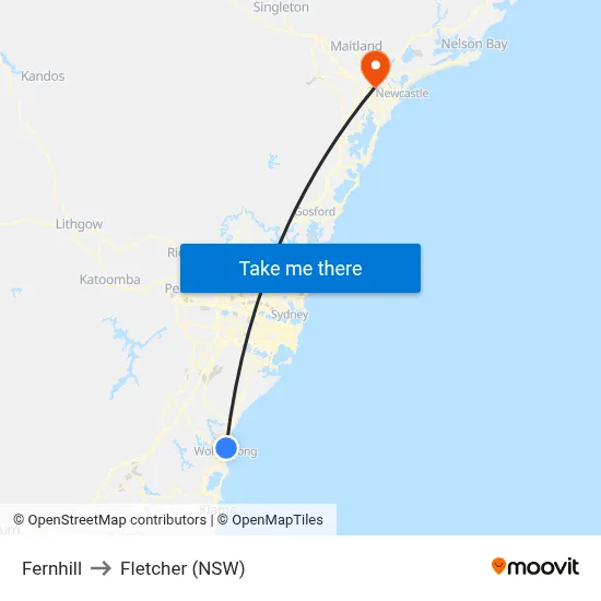 Fernhill to Fletcher (NSW) map