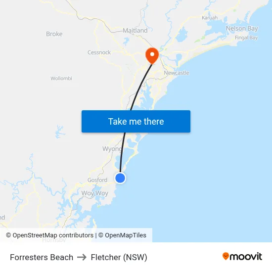 Forresters Beach to Fletcher (NSW) map