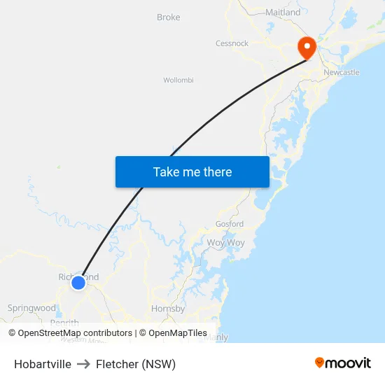 Hobartville to Fletcher (NSW) map