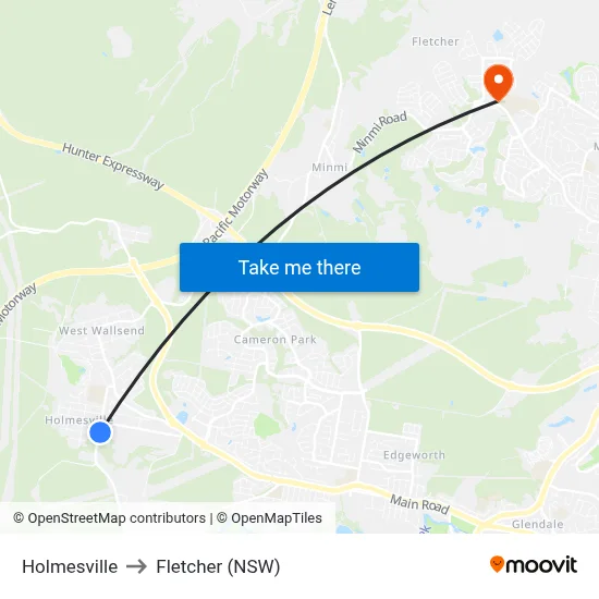 Holmesville to Fletcher (NSW) map