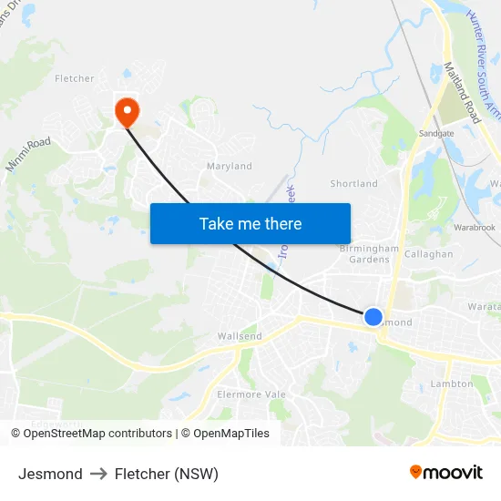 Jesmond to Fletcher (NSW) map