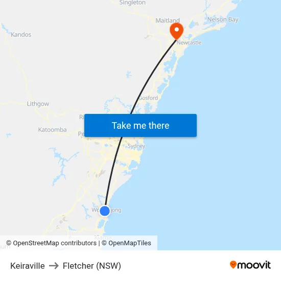 Keiraville to Fletcher (NSW) map
